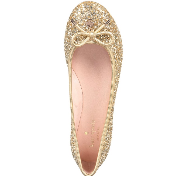 Kate Spade Willa Gold Glitter Ballet Flats Comfort Round‑Toe Designer Shoes 5 - Picture 6 of 13